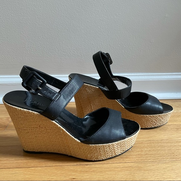 J. Crew Factory Shoes - J. Crew Leather Raffia Platform Wedge Sandals 8 Bl